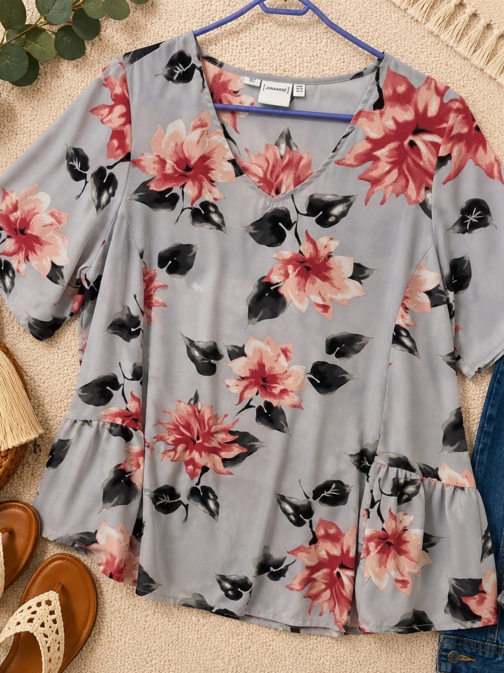 Junarose Floral Peplum Blouse Plus Size 16 Romantic Boho